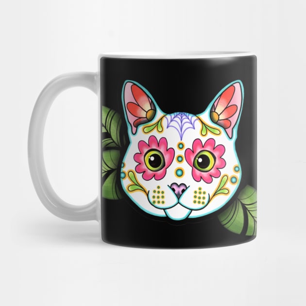 White Cat - Day of the Dead Sugar Skull Kitty by prettyinink